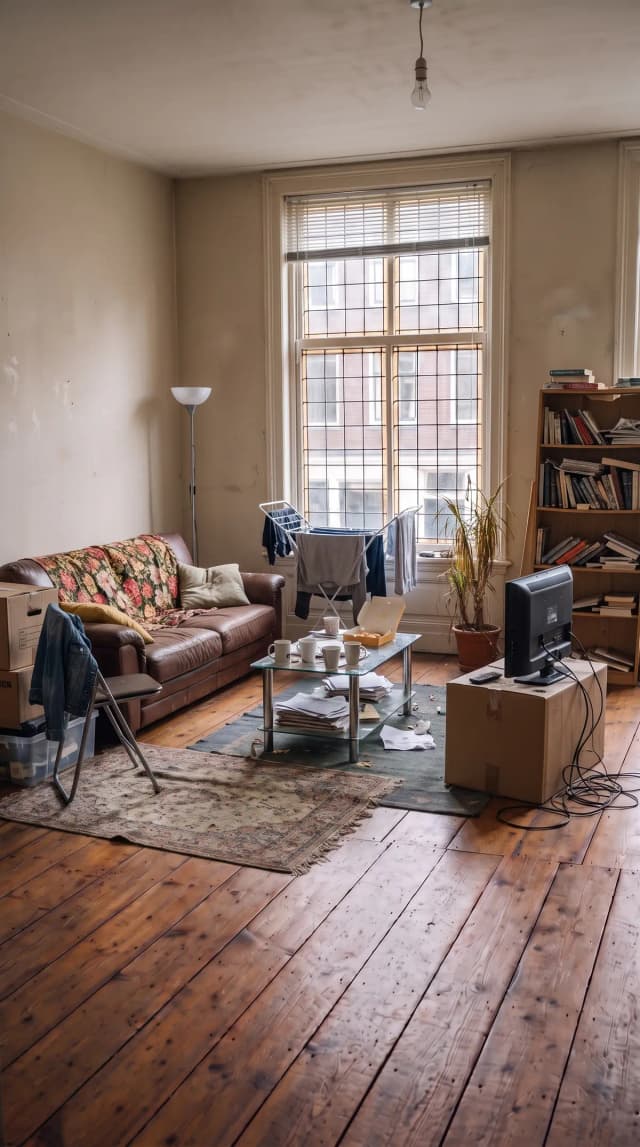 A short film of a cluttered, tired living room being refurnished by a designer